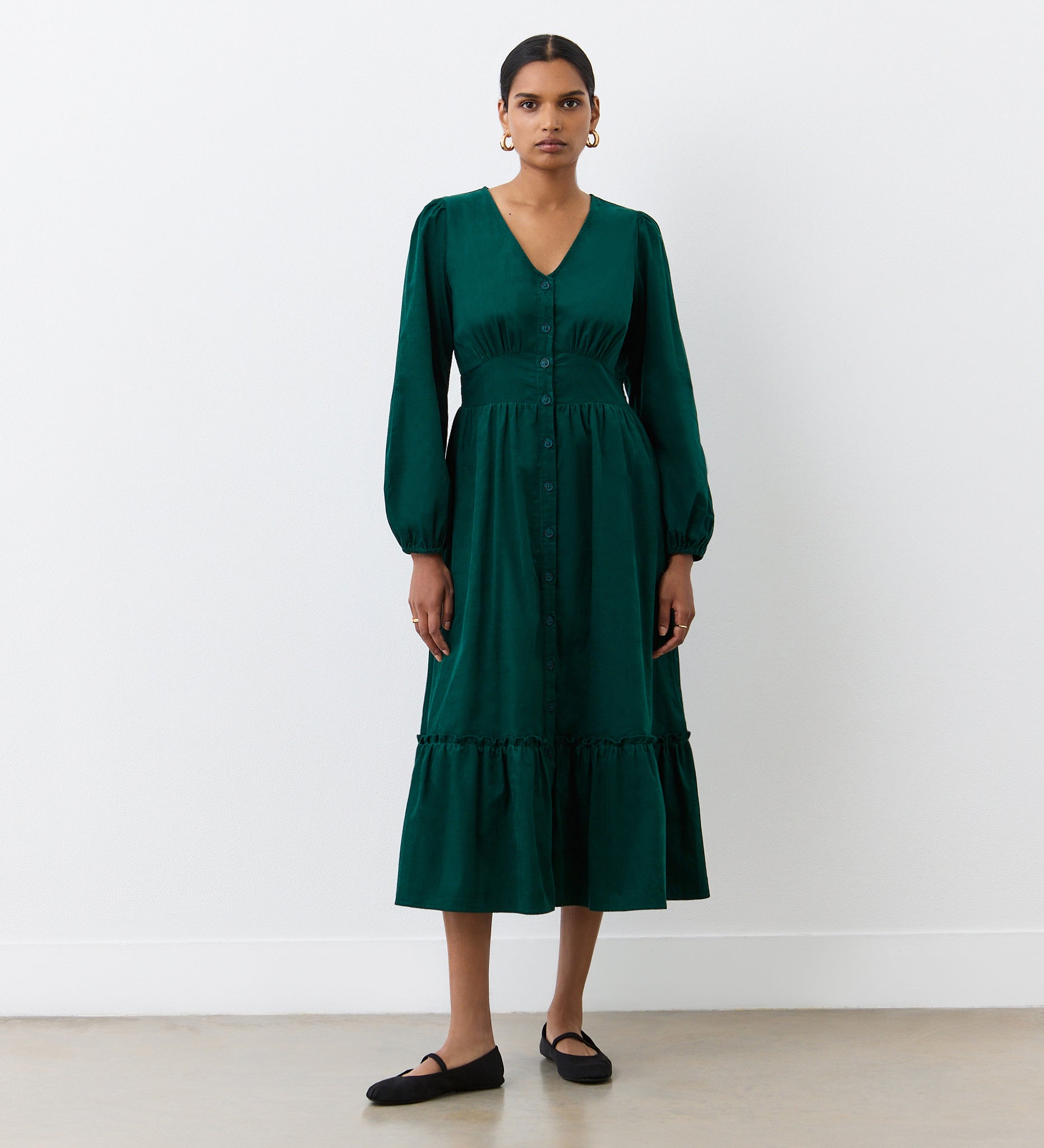 Arizona Bottle Green Corduroy Midi Dress