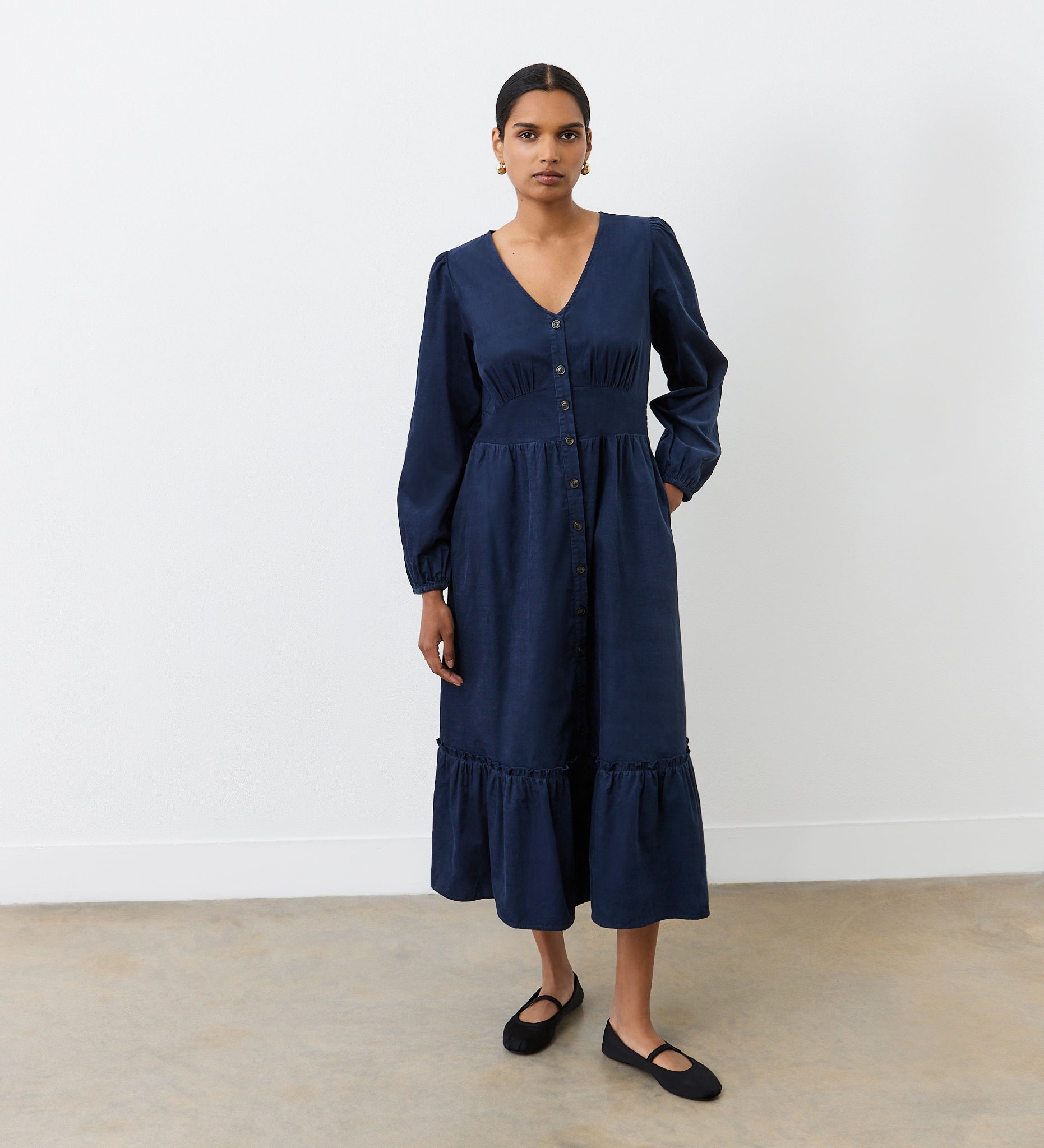 Arizona Navy Corduroy Midi Dress Finery London