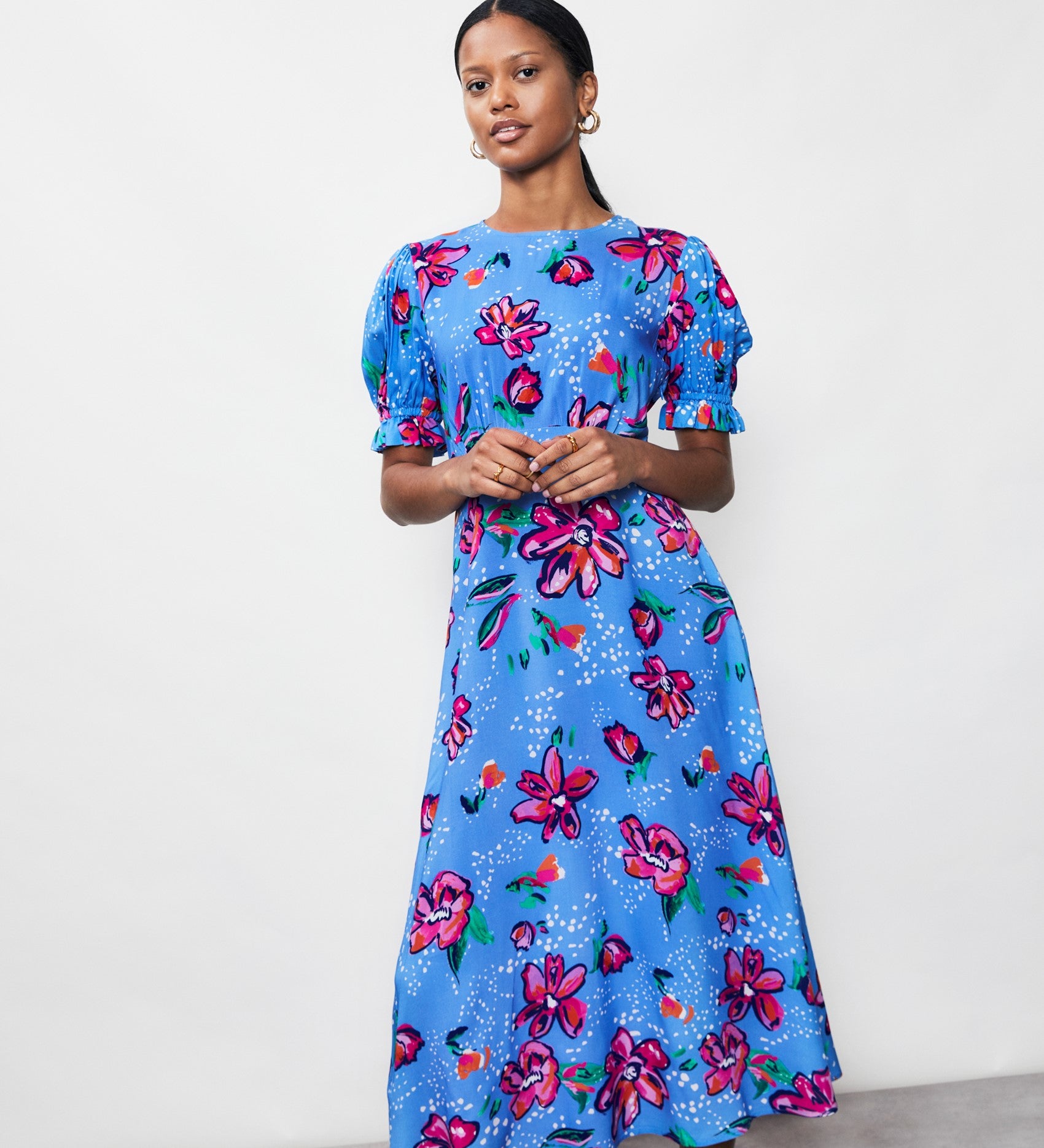 Mela Blue Floral Print Midi Dress Finery London