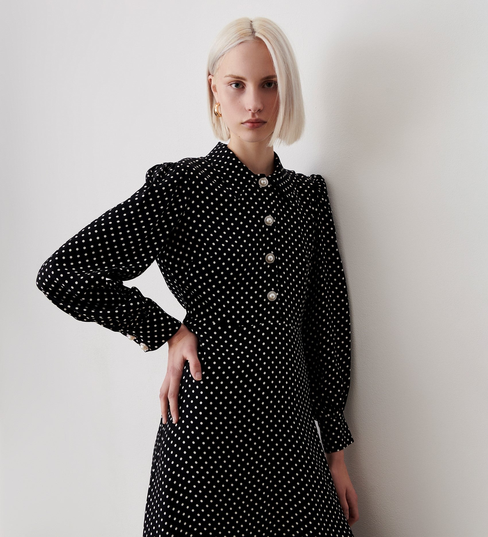 Rosa Black Spot Midi Shirt Dress Finery London