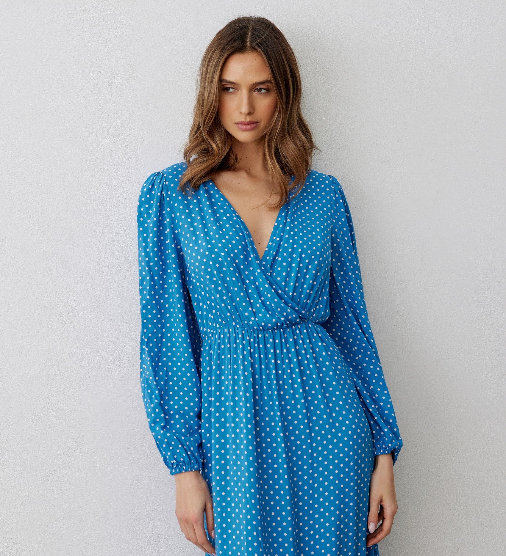 Blue spot fashion midi dress