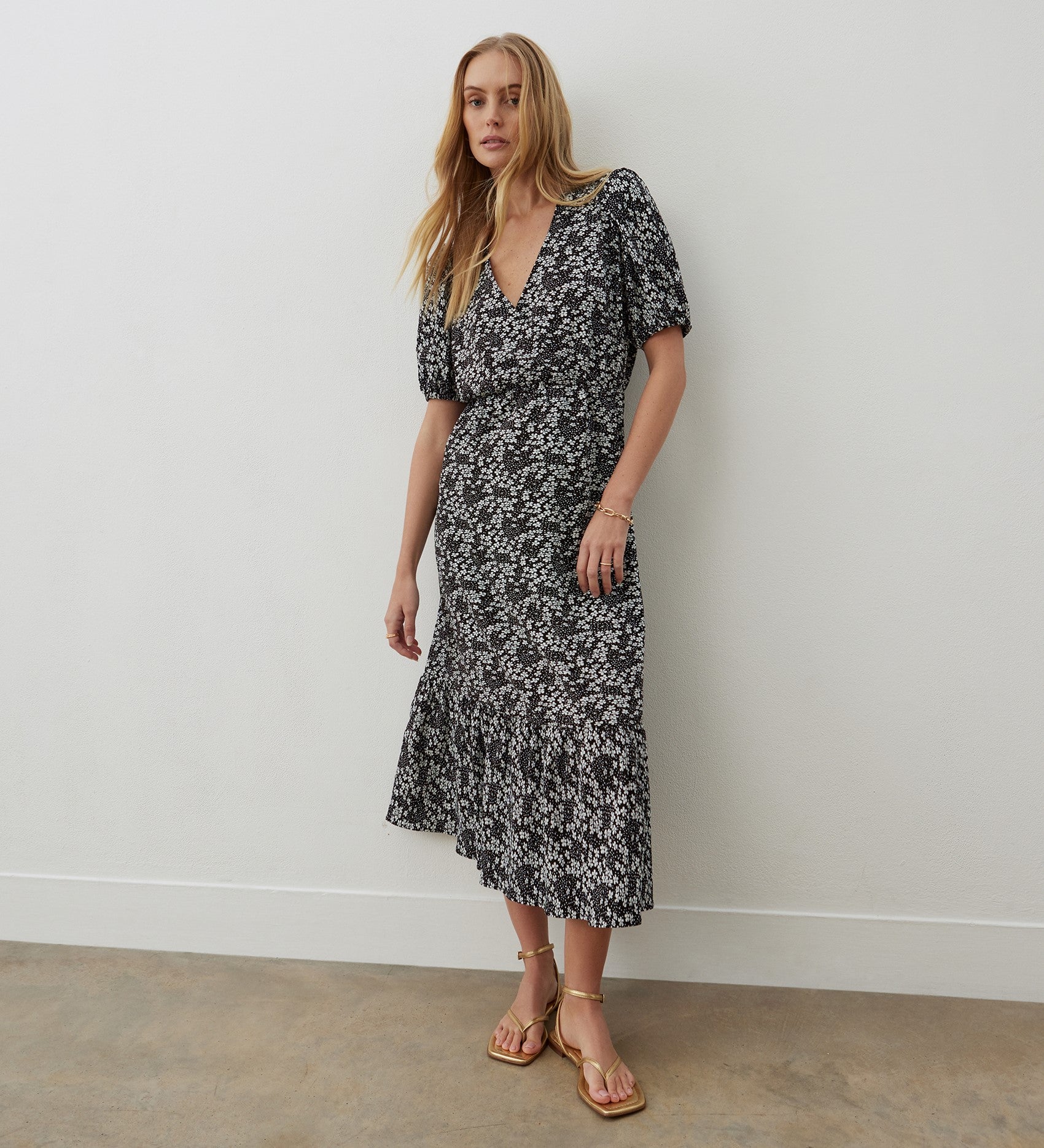 Lucy Black Floral Crepe Midi Dress Finery London