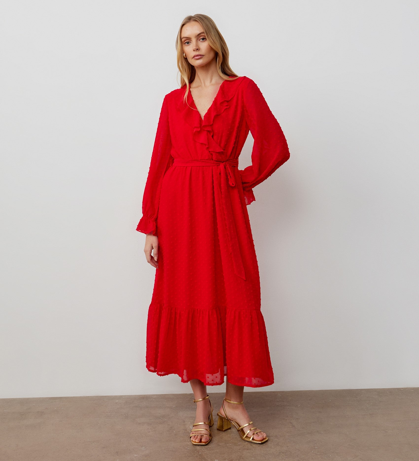 Rosalie Red Chiffon Midi Wrap Dress