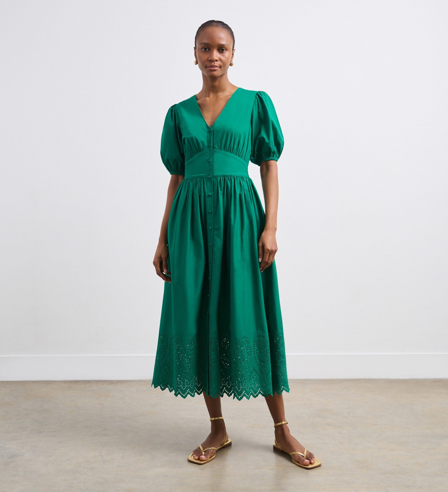 Chelsea Green Broderie Anglaise Cotton Dress