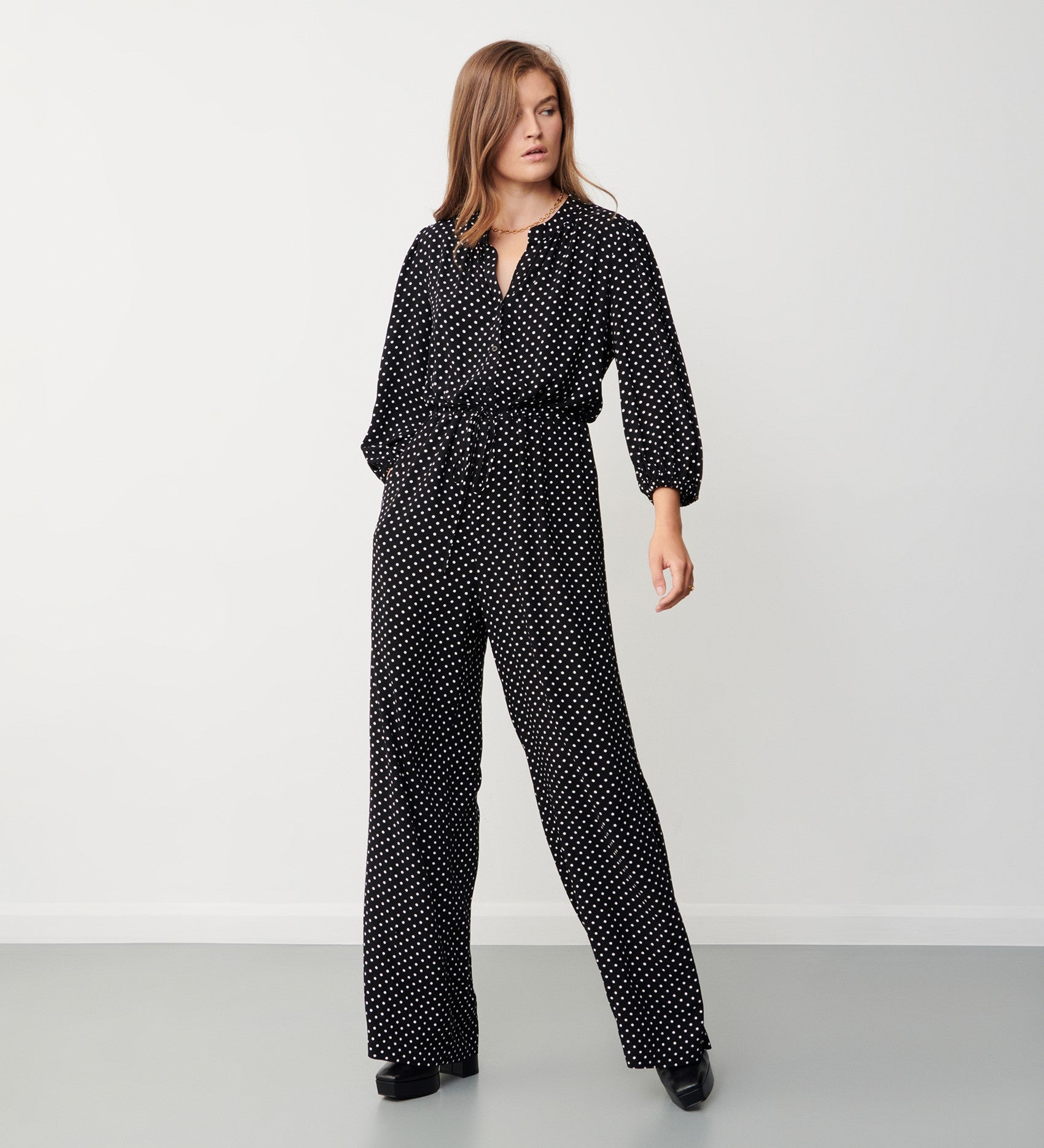 Black and white spot jumpsuit online