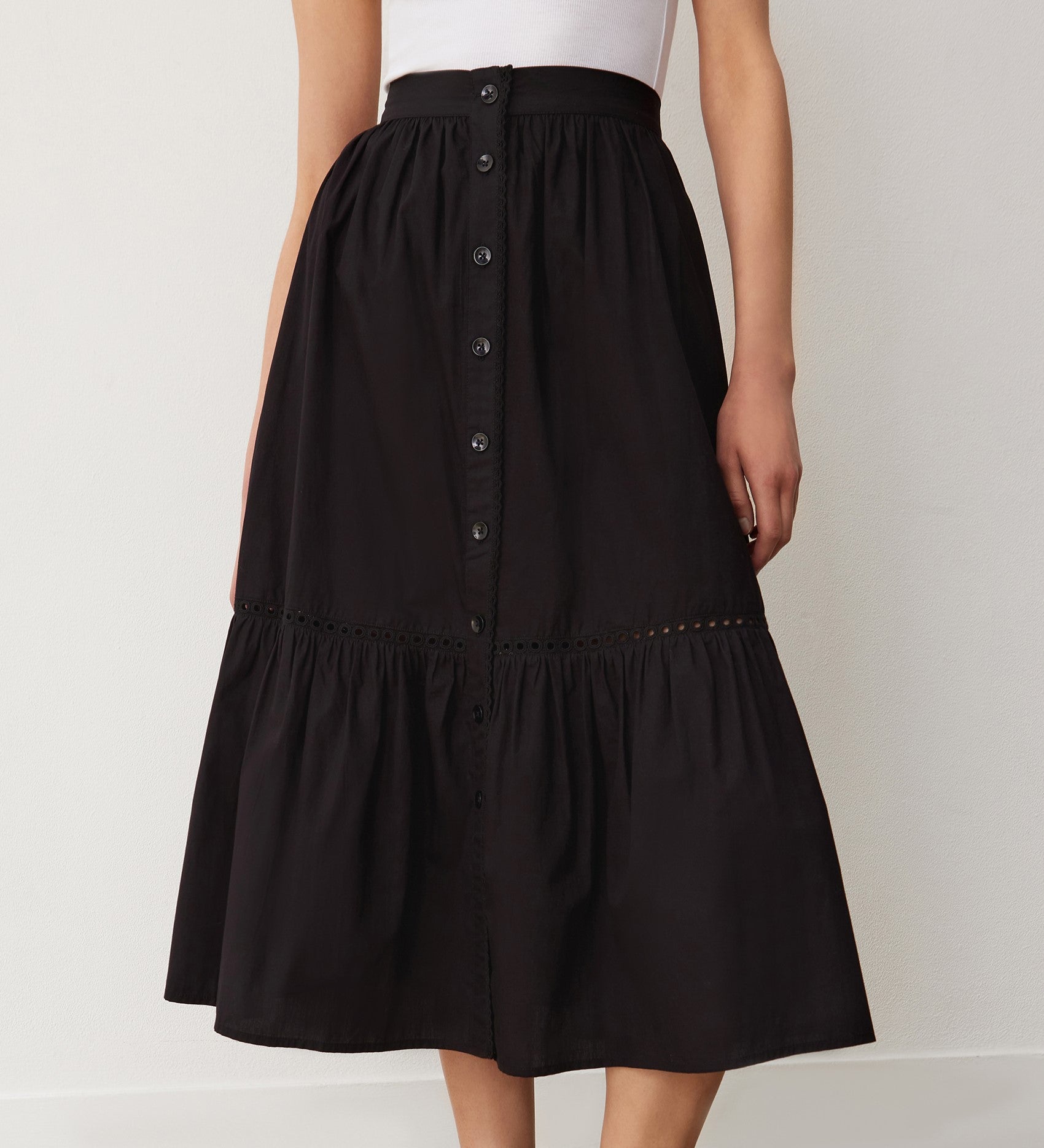 Black elasticated midi skirt hotsell