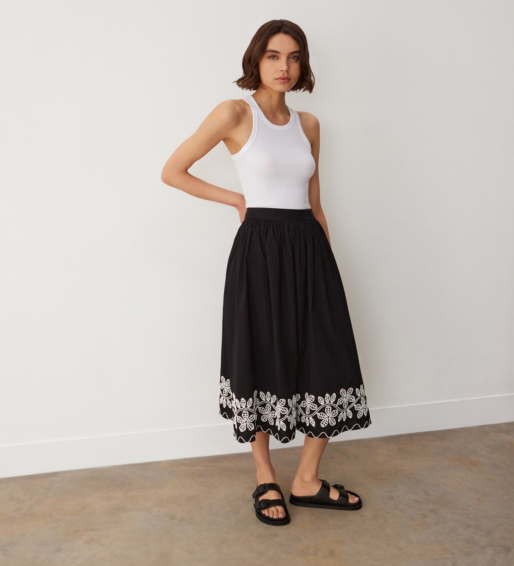 Black embroidered skirt hotsell