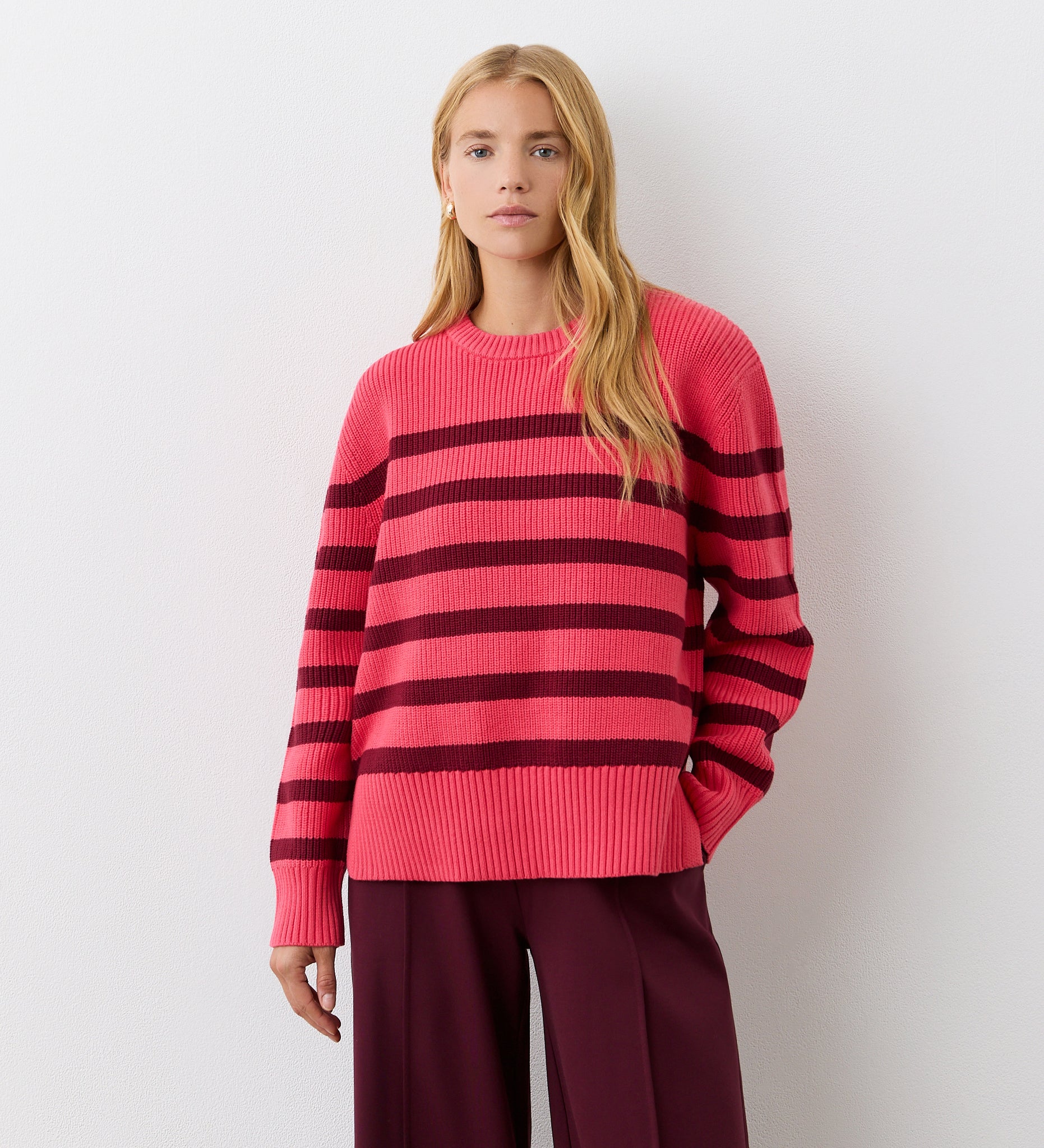 Pink red striped sweater best sale