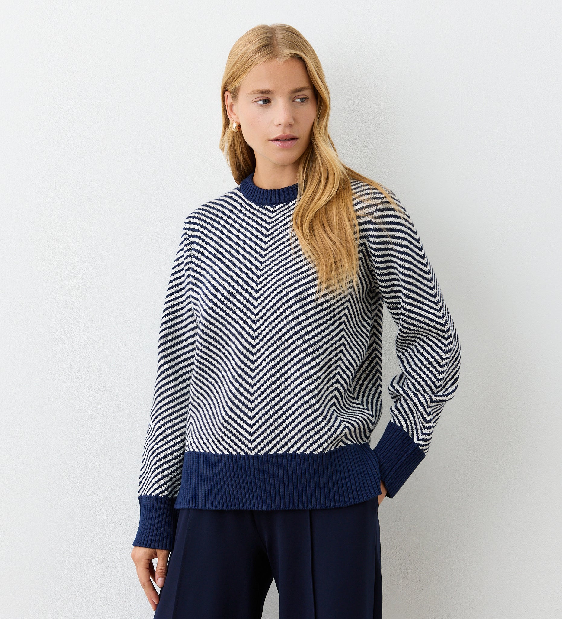 Stella Navy Chevron Cotton Crew Neck Jumper