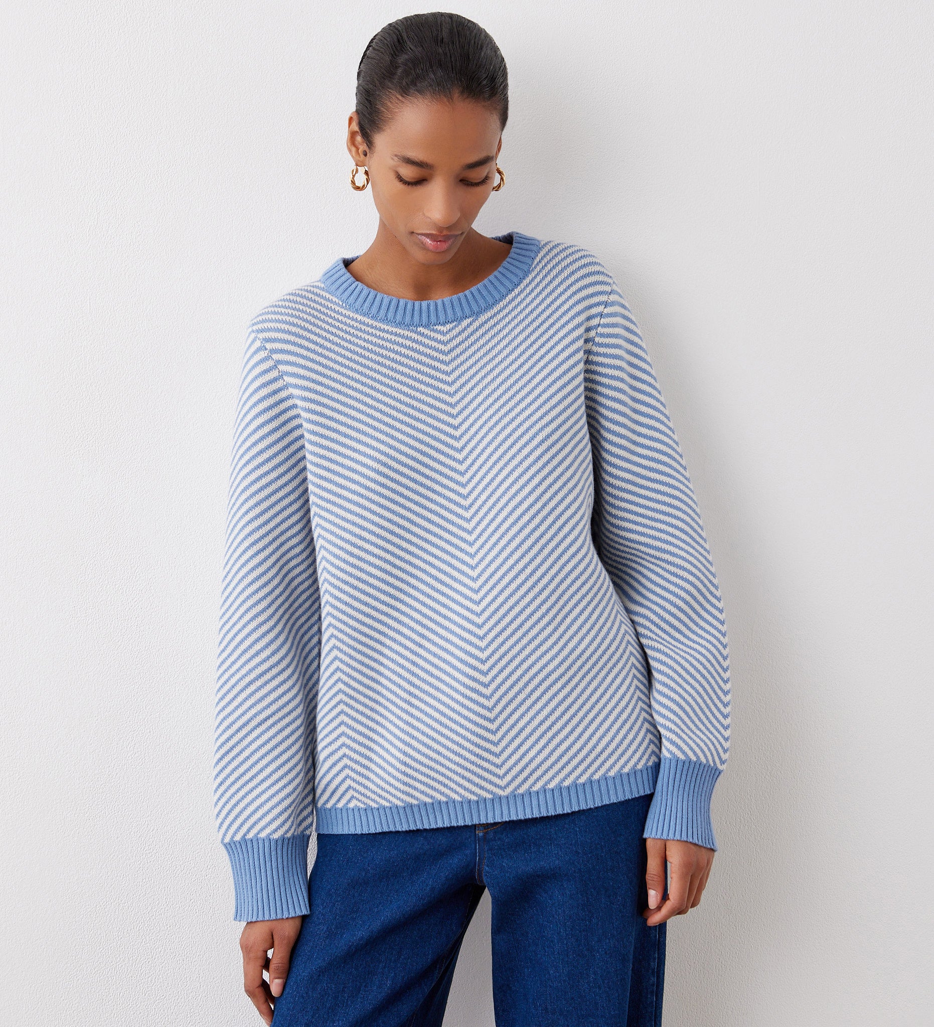 Stella Blue Chevron Cotton Crew Neck Jumper Finery London