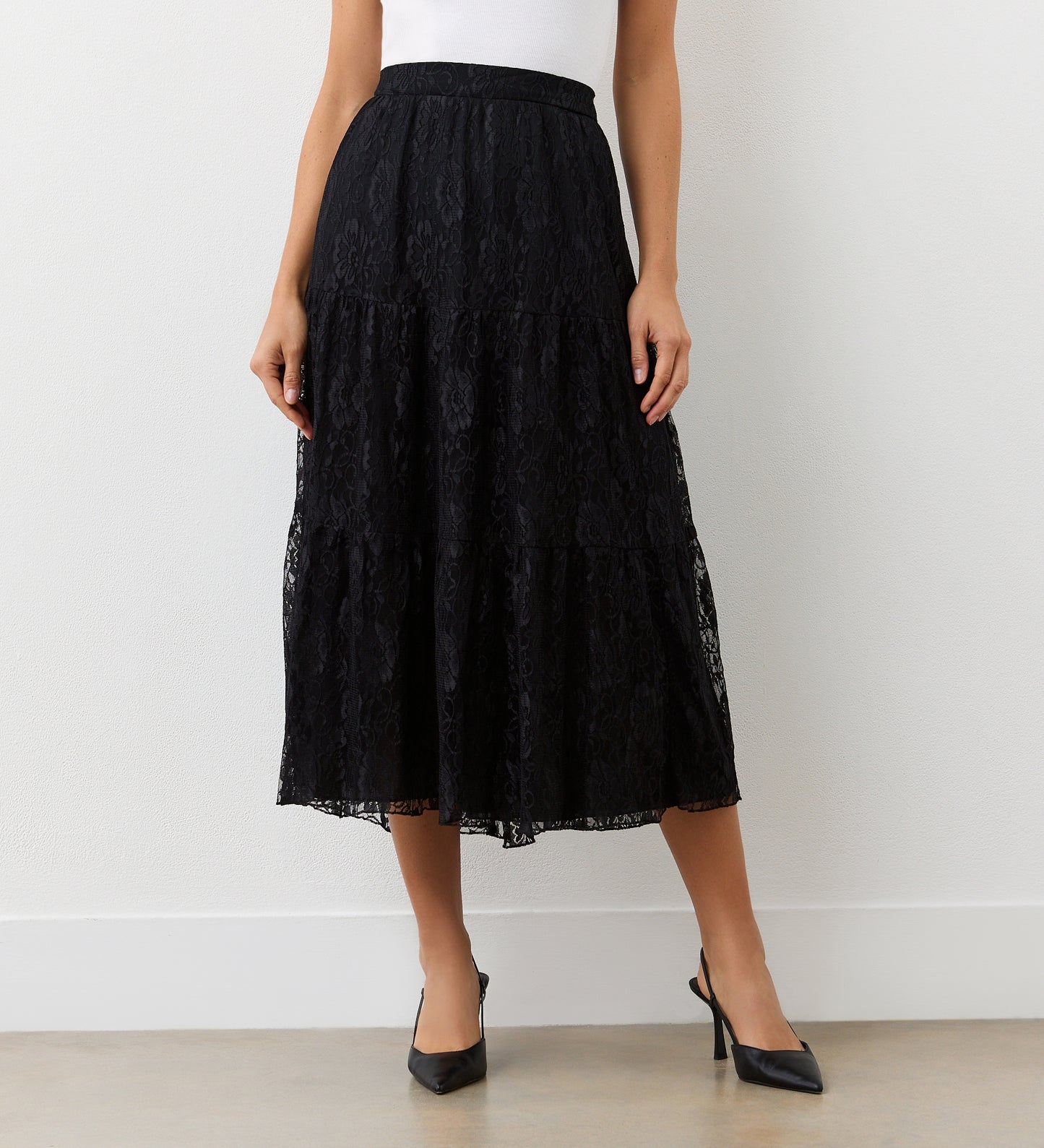 Abbie Black Lace Midi Skirt