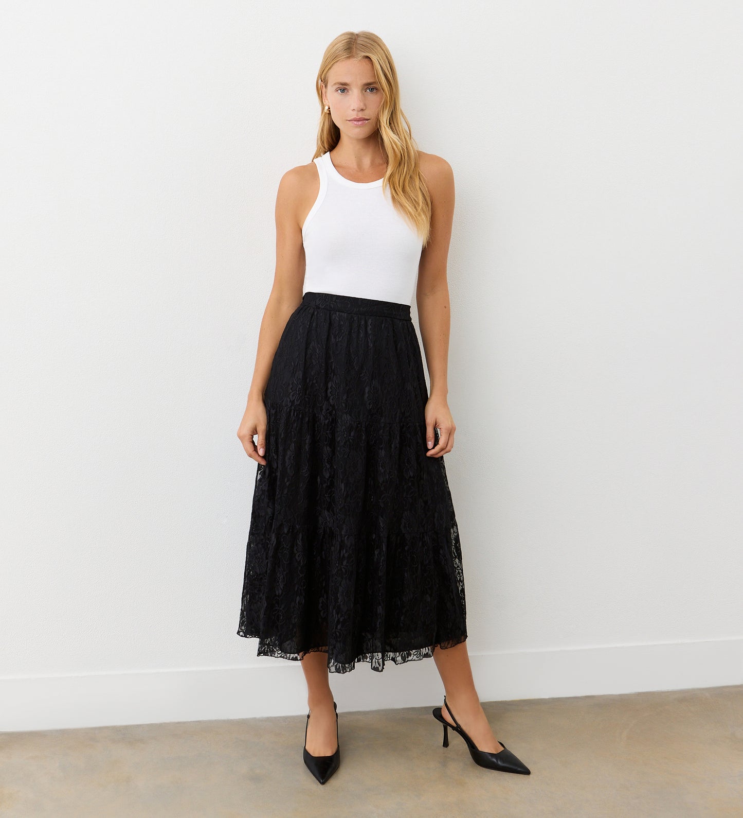 Abbie Black Lace Midi Skirt