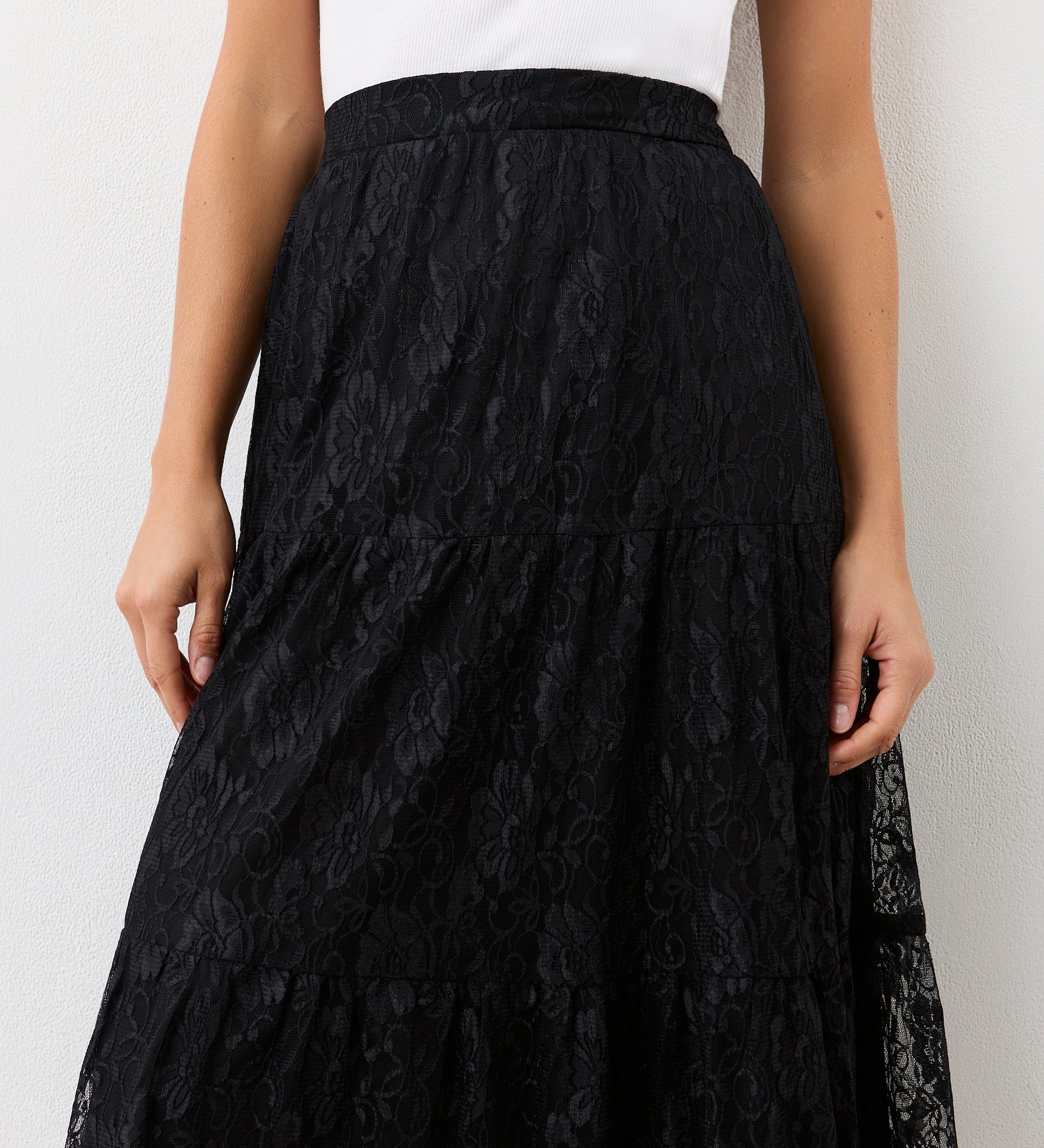 Black lace ankle length skirt best sale