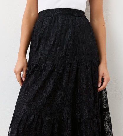 Abbie Black Lace Midi Skirt