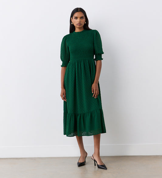 Amelia Dark Green Georgette Midi Dress