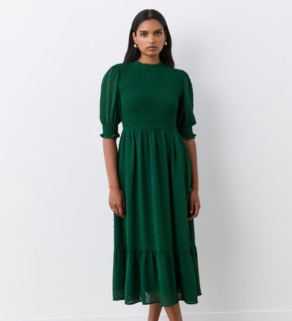 Amelia Dark Green Georgette Midi Dress