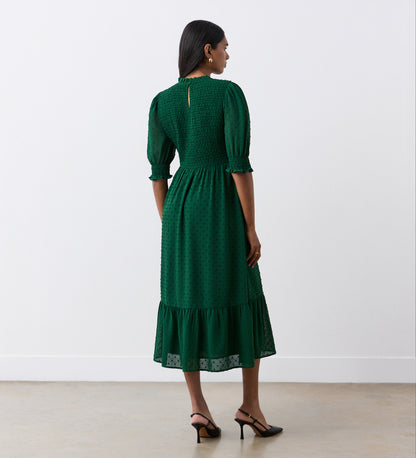 Amelia Dark Green Georgette Midi Dress