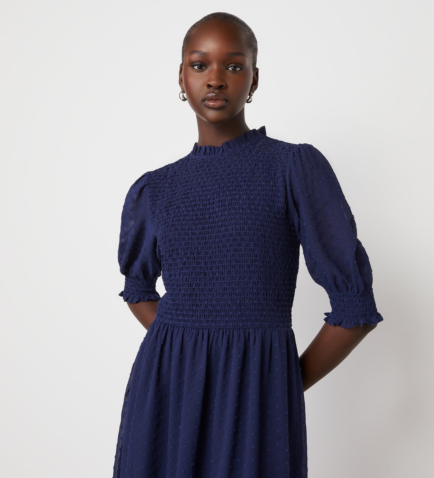 Amelia Navy Chiffon Midi Dress