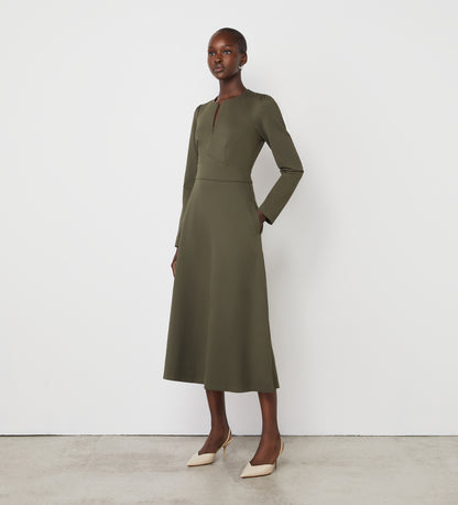 Aria Khaki Ponte Jersey Midi Dress