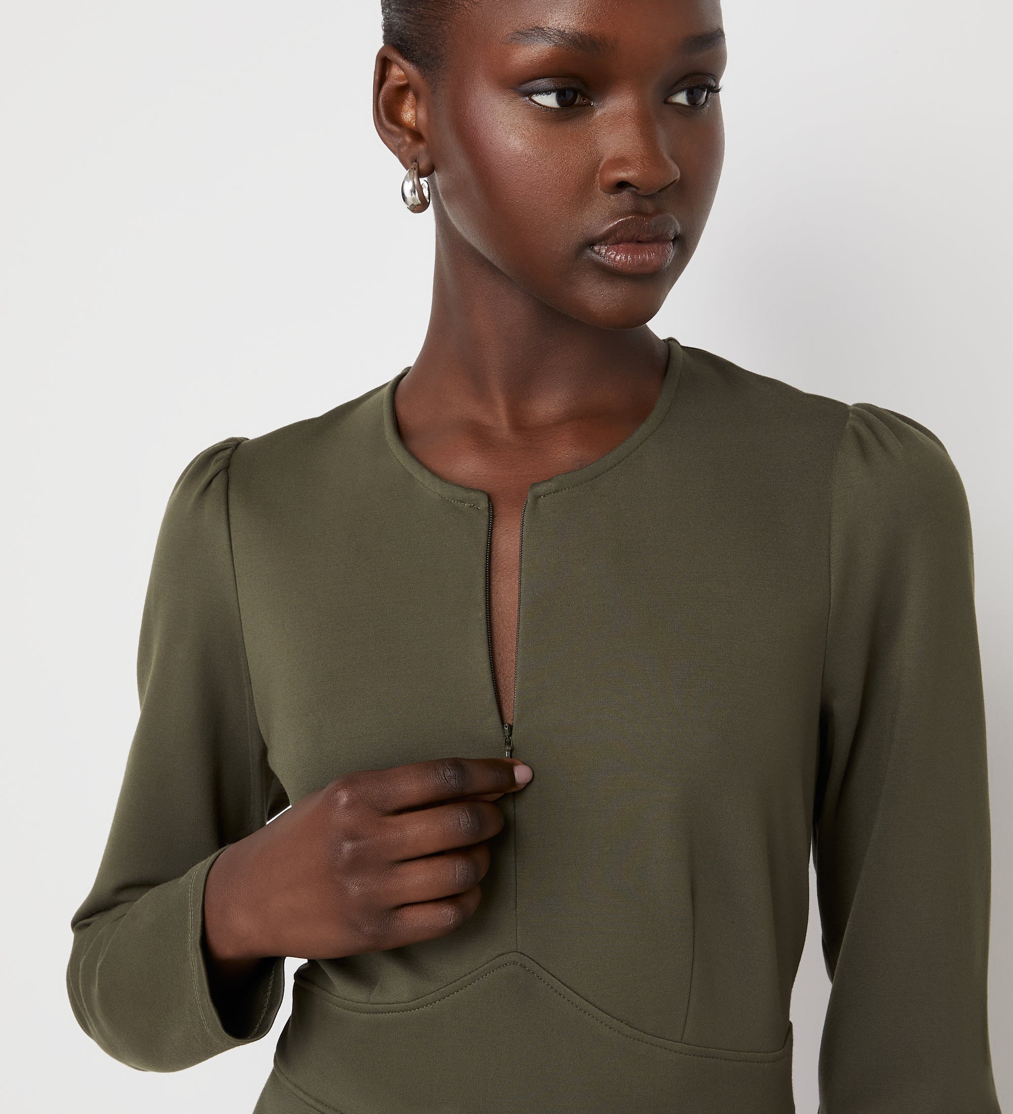 Aria Khaki Ponte Jersey Midi Dress Finery London