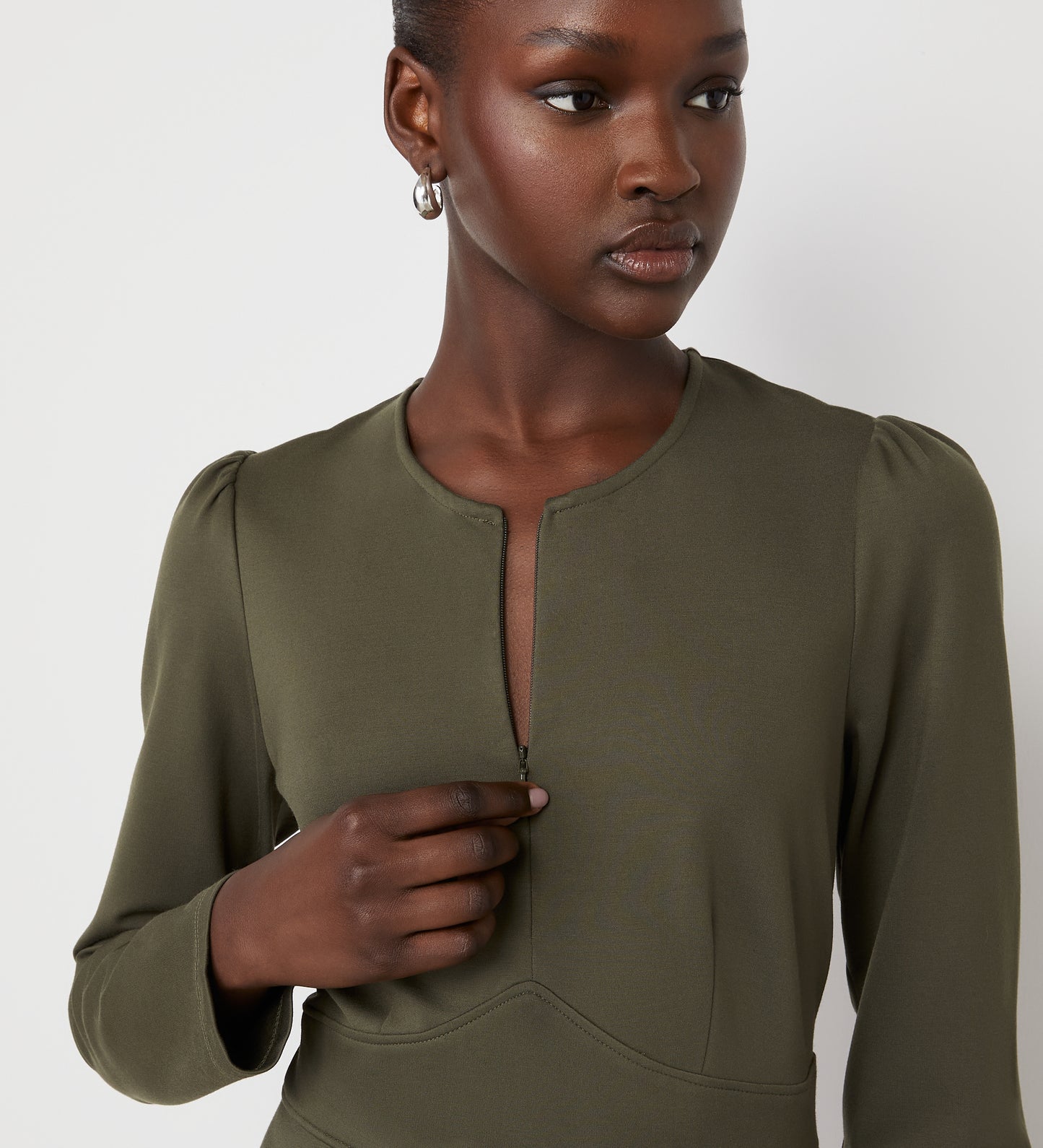 Aria Khaki Ponte Jersey Midi Dress