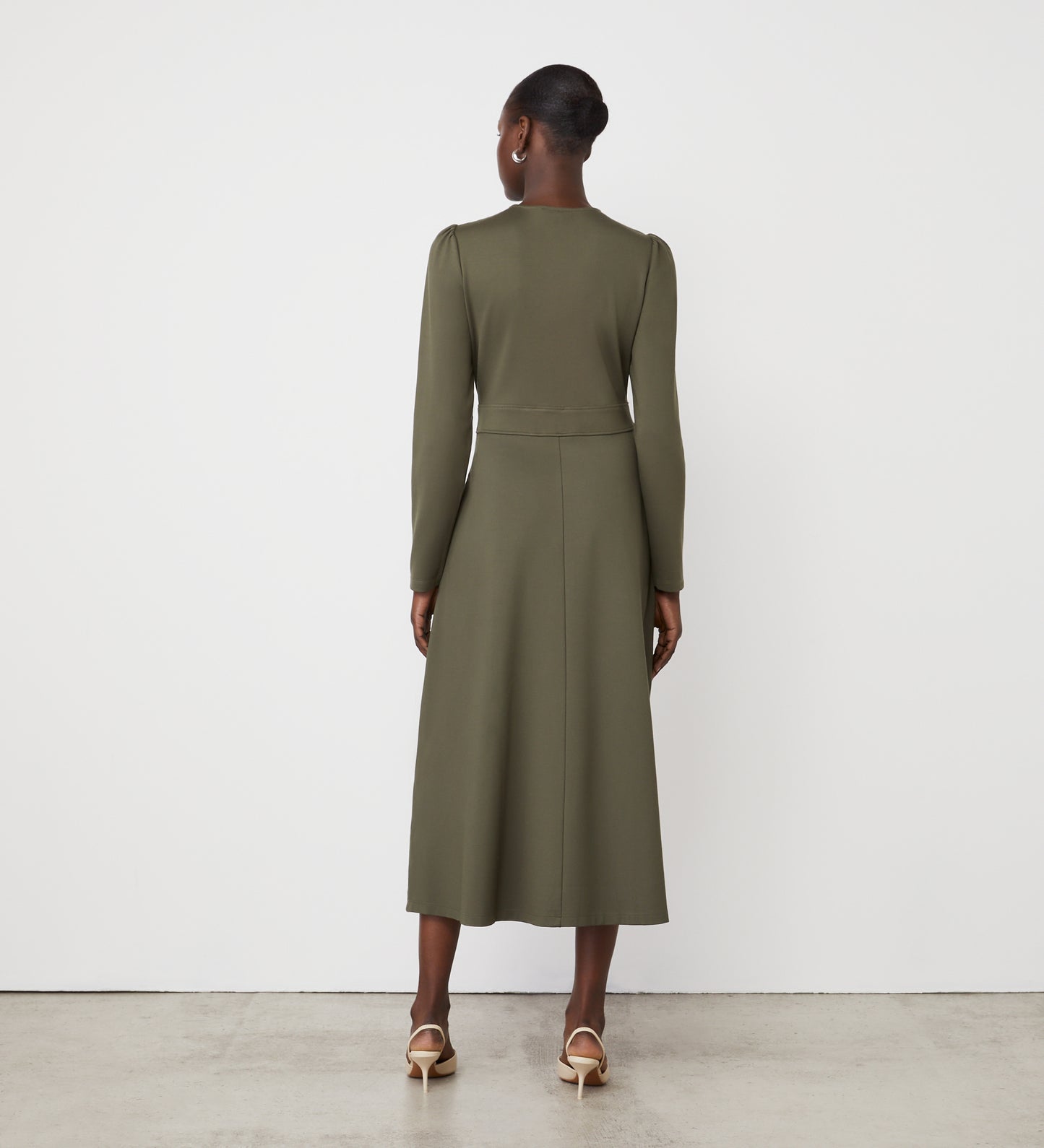 Aria Khaki Ponte Jersey Midi Dress