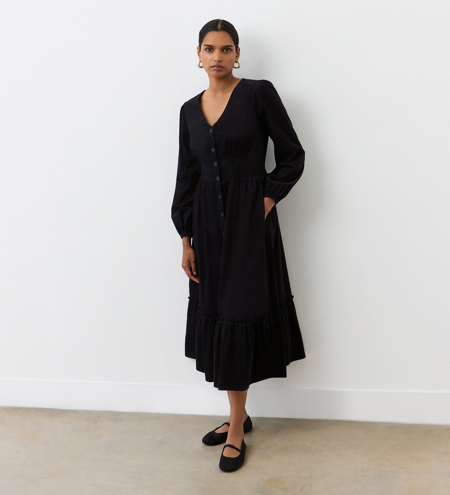 Arizona Black Corduroy Midi Dress