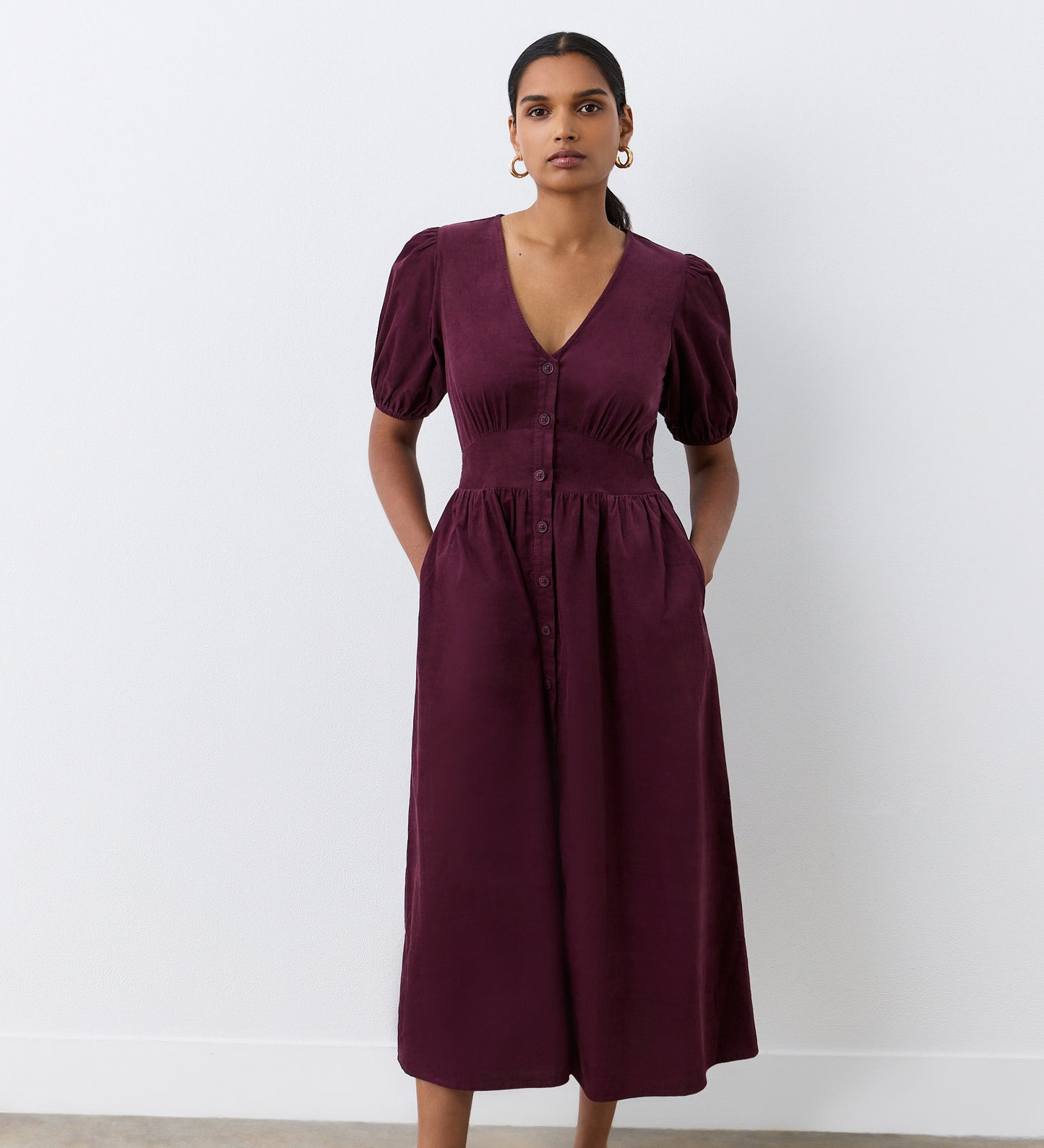 Arlow Burgundy Corduroy Midi Dress