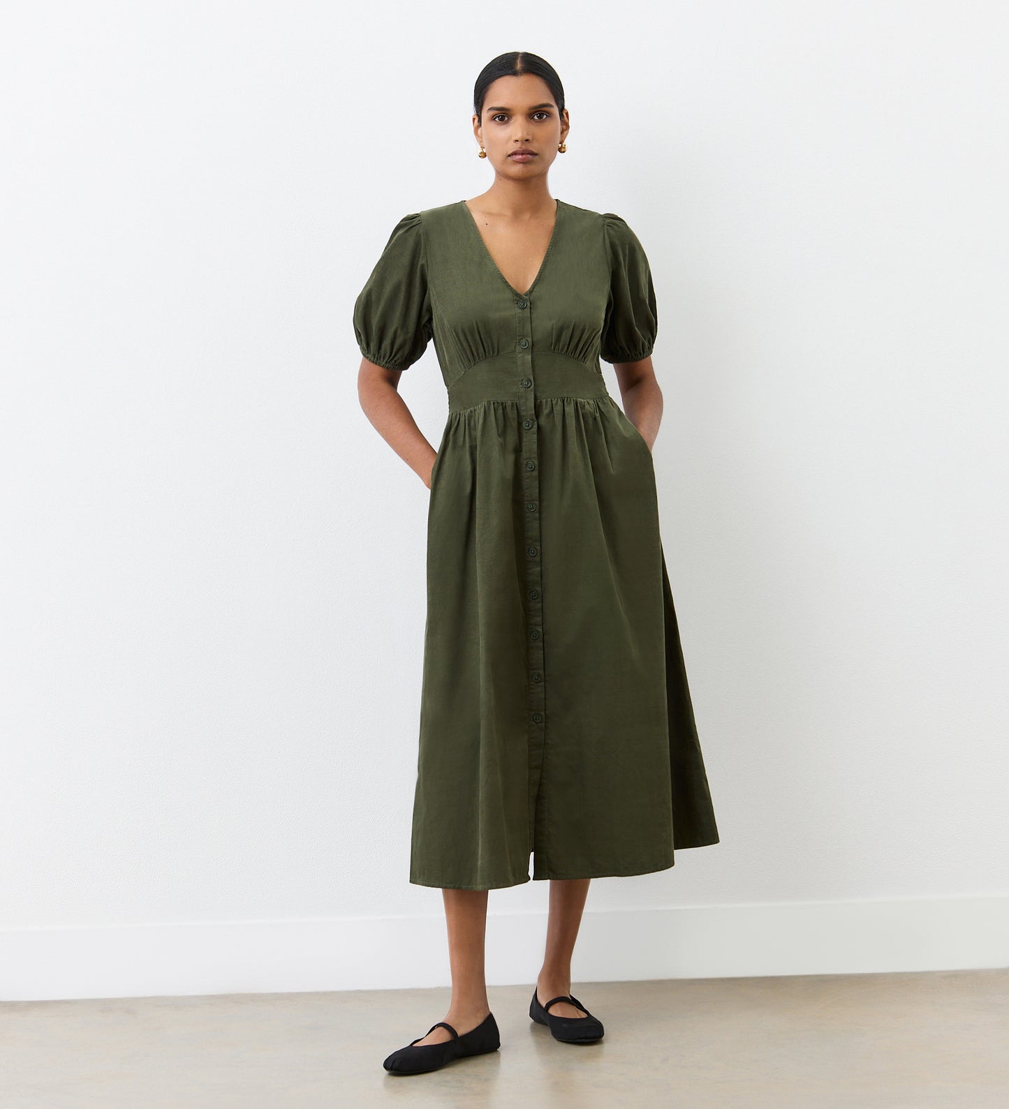 Arlow Khaki Corduroy Midi Dress