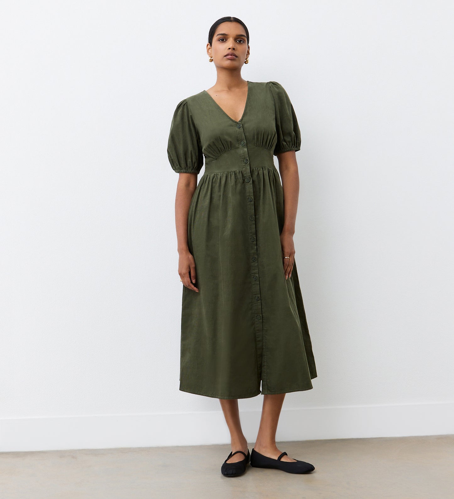 Arlow Khaki Corduroy Midi Dress