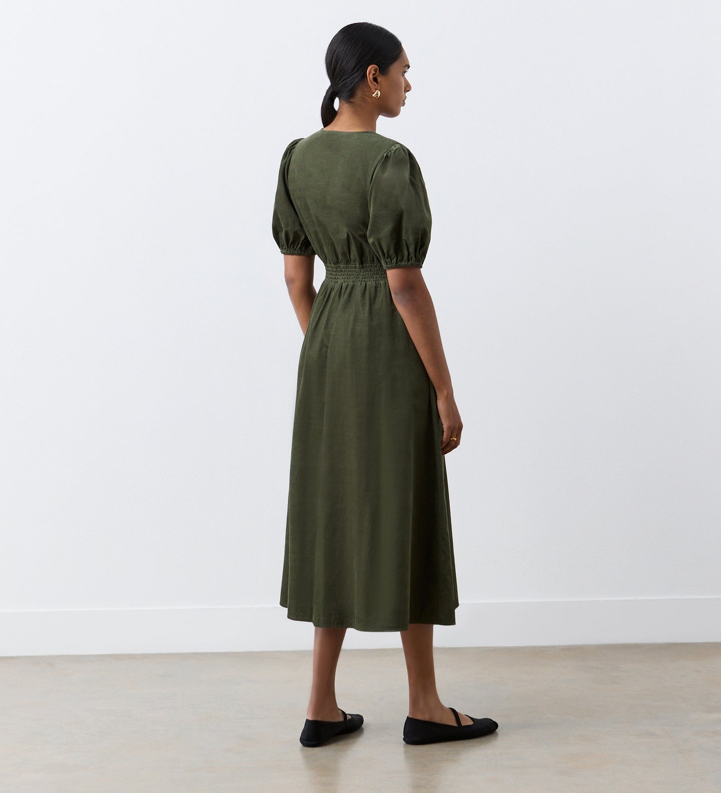 Arlow Khaki Corduroy Midi Dress