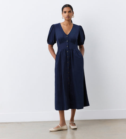 Arlow Navy Corduroy Midi Dress