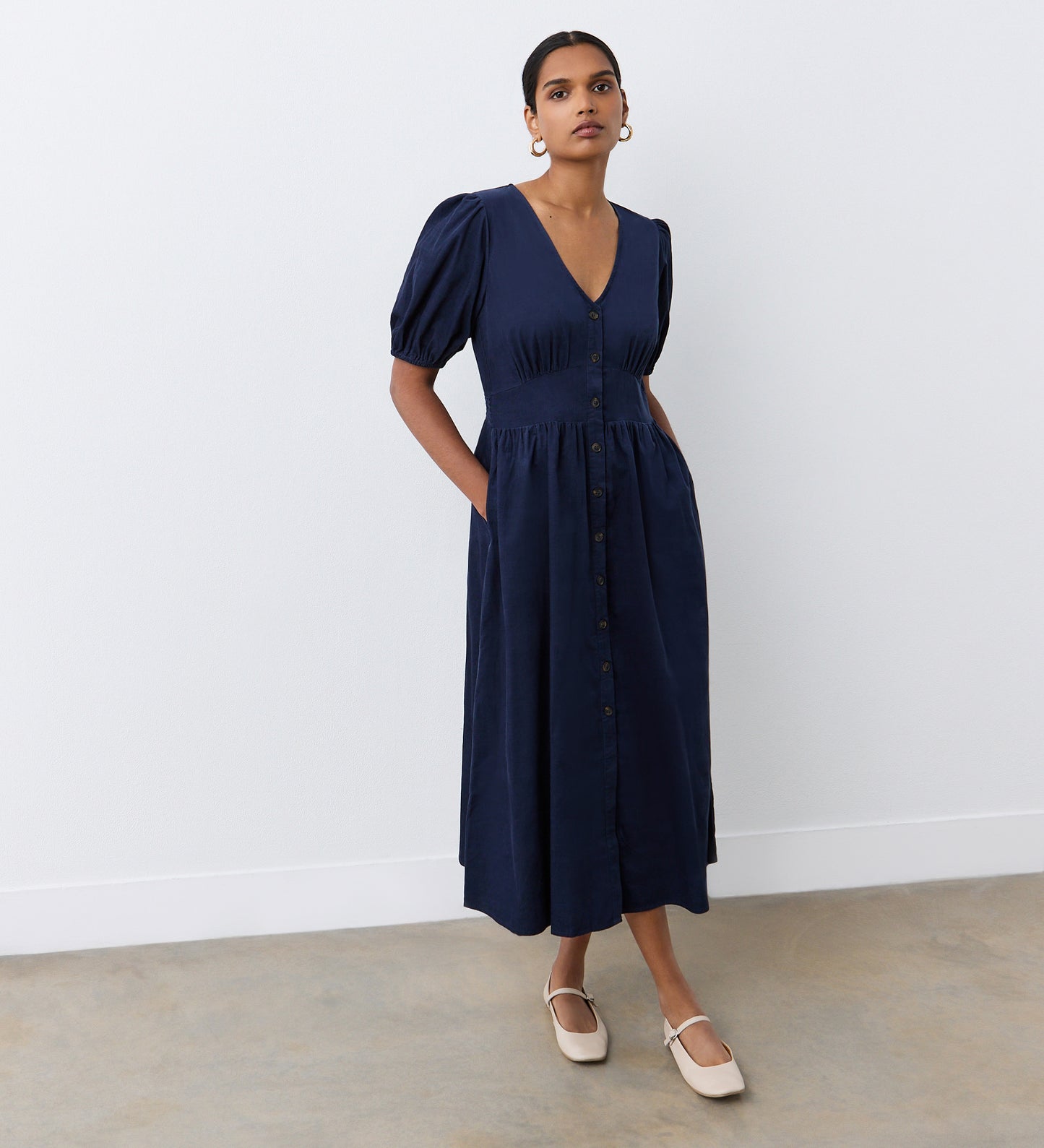 Arlow Navy Corduroy Midi Dress