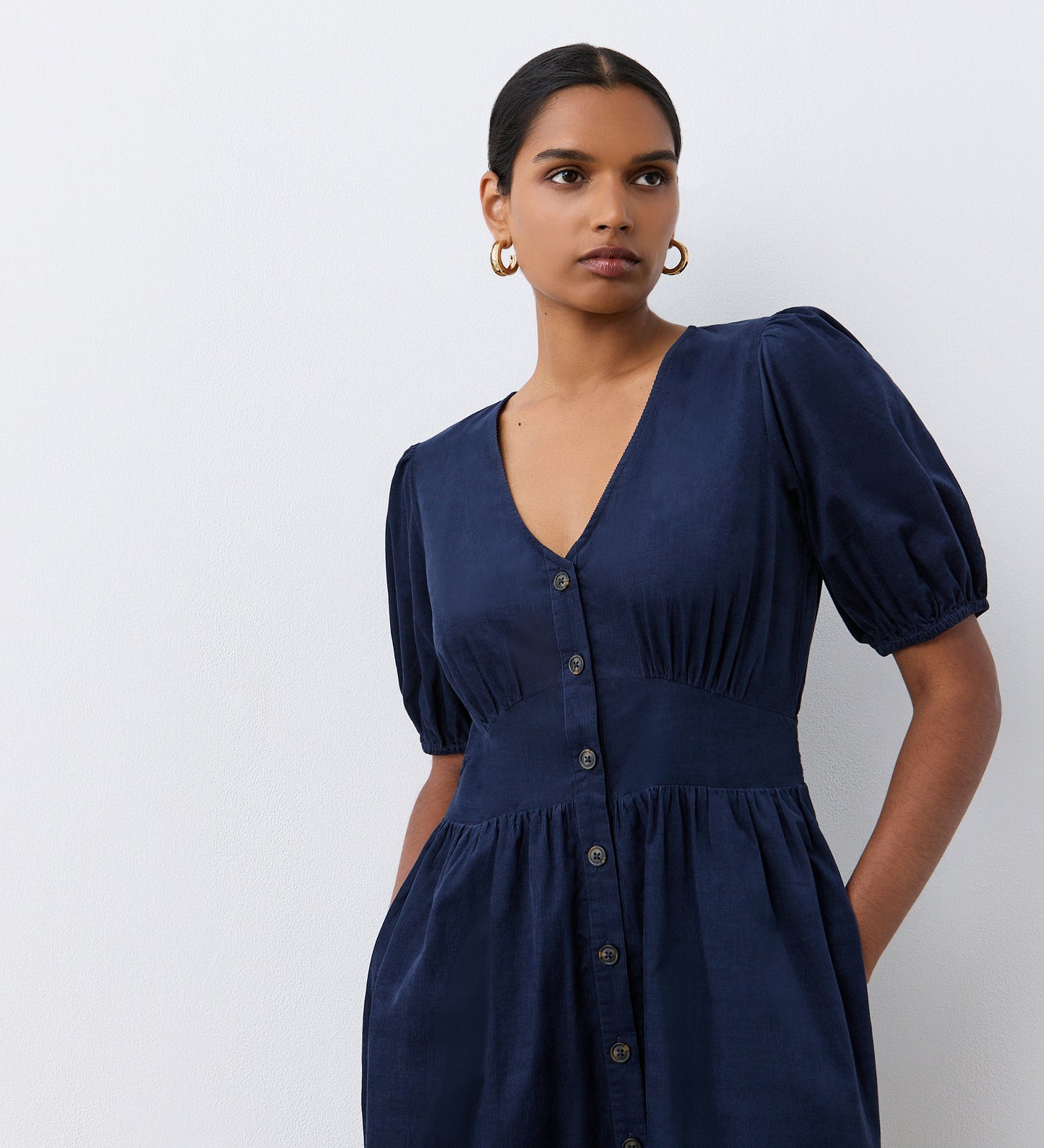 Arlow Navy Corduroy Midi Dress