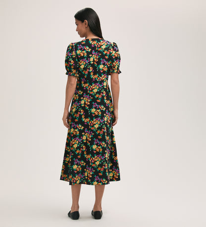 Alia Black Floral Crepe Midi Dress