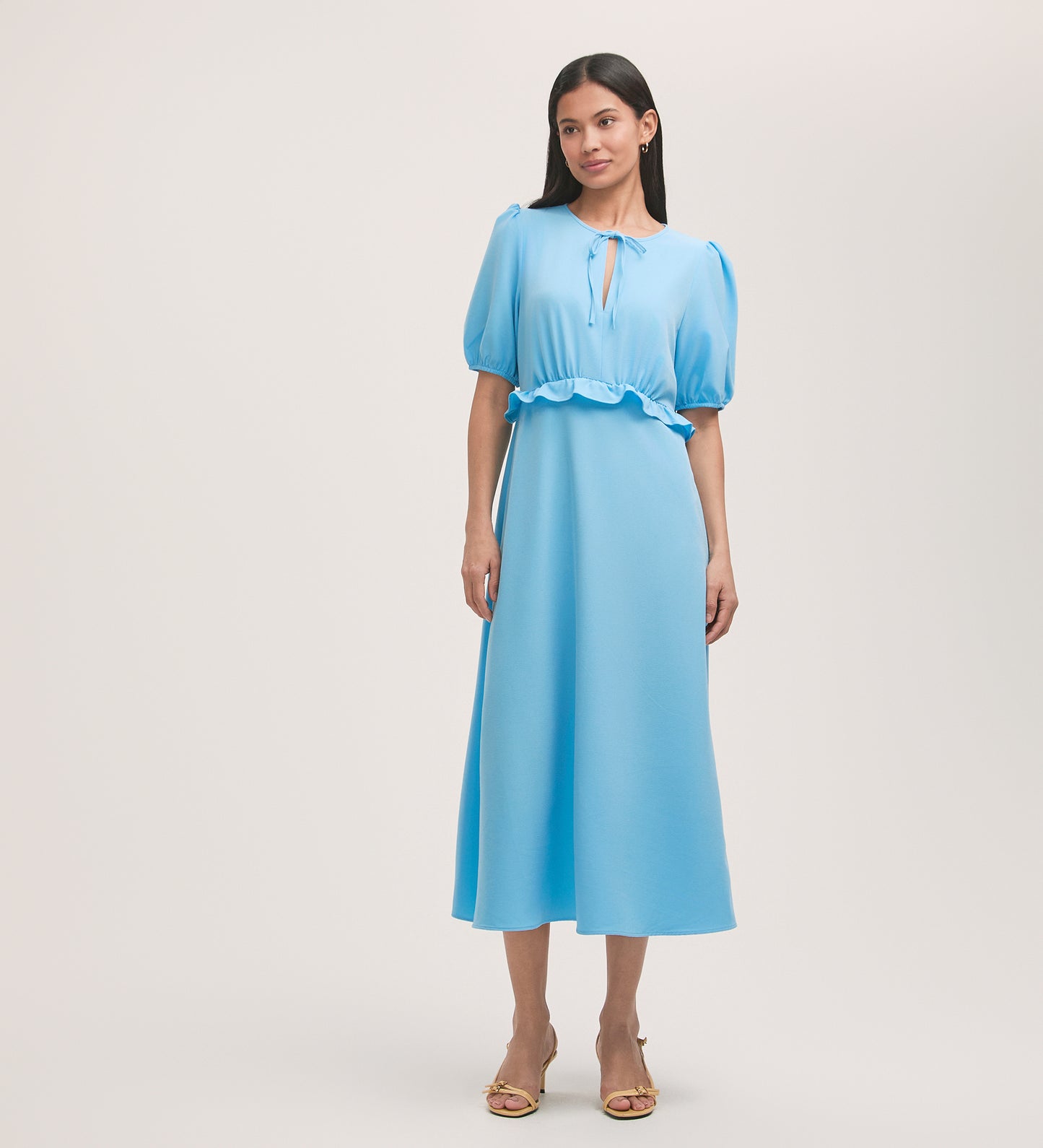 Anika Light Blue Crepe Midi Tea Dress