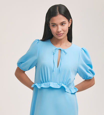 Anika Light Blue Crepe Midi Tea Dress