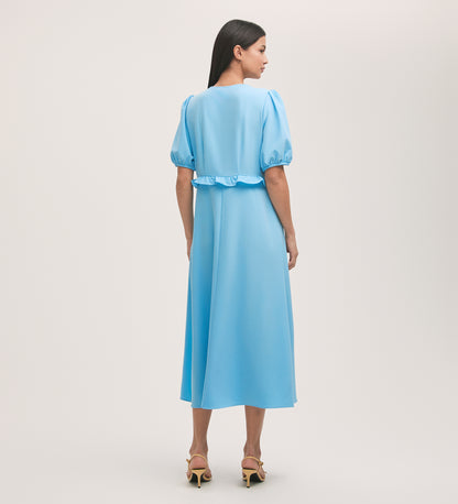 Anika Light Blue Crepe Midi Tea Dress