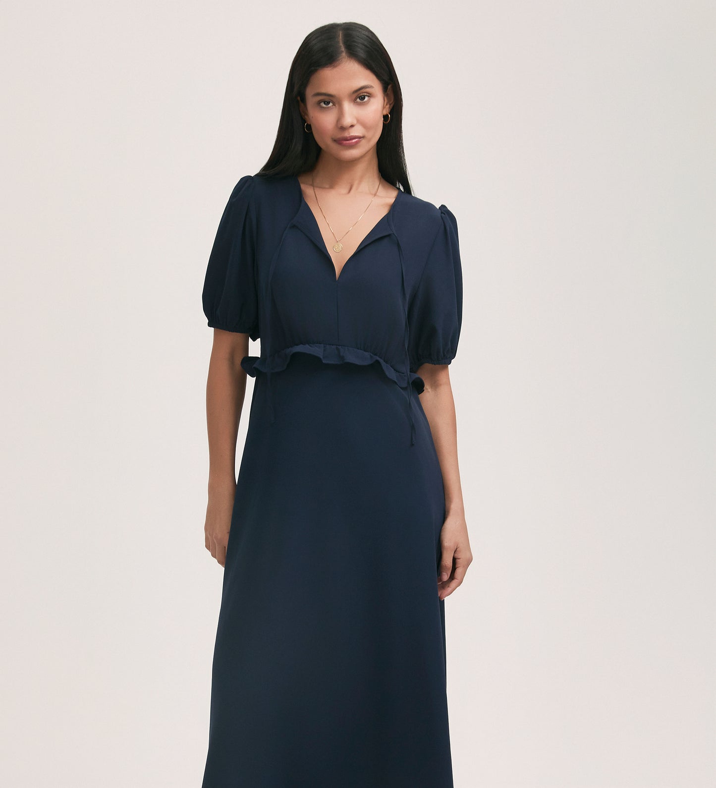 Anika Navy Crepe Midi Tea Dress