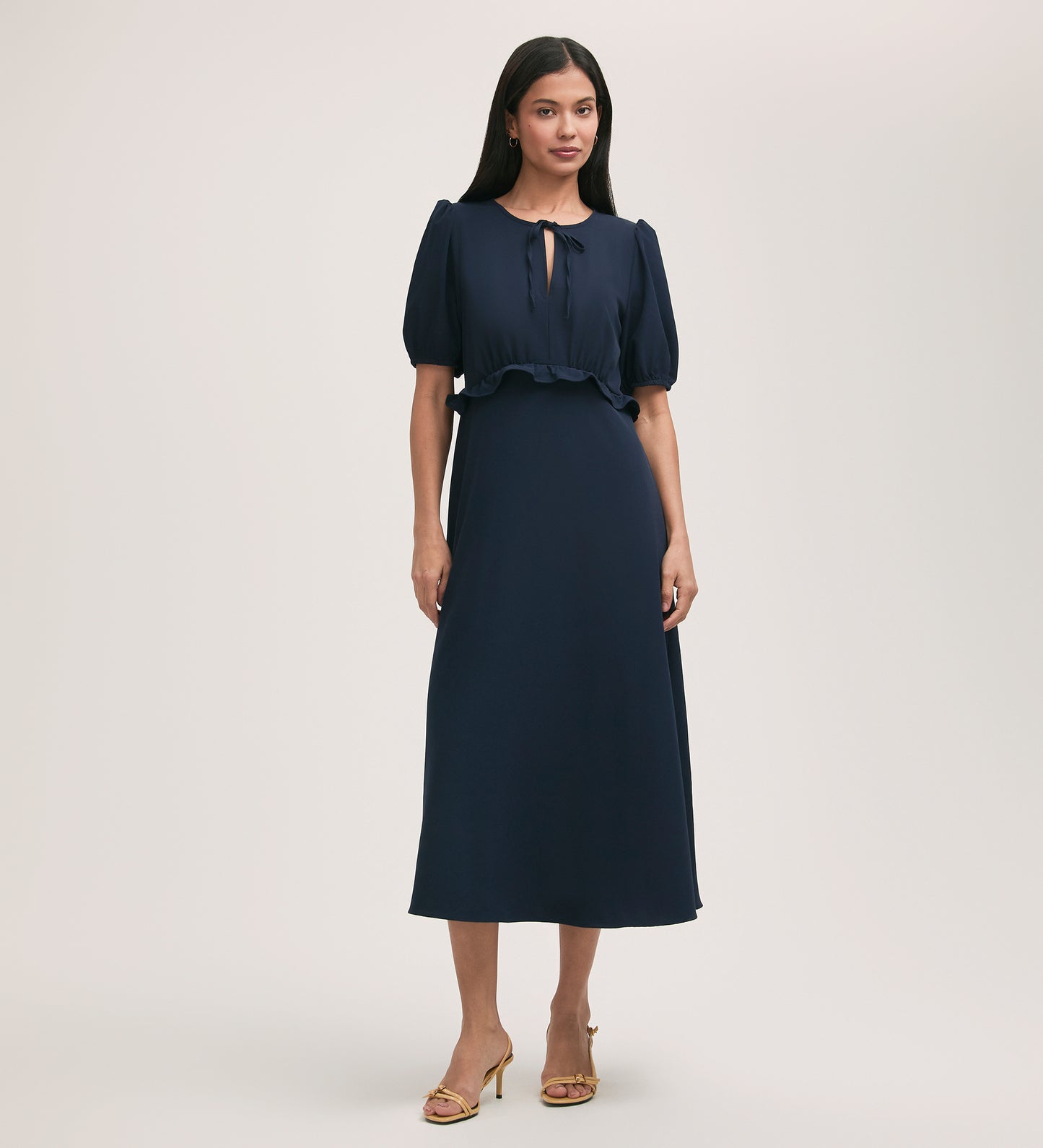 Anika Navy Crepe Midi Tea Dress