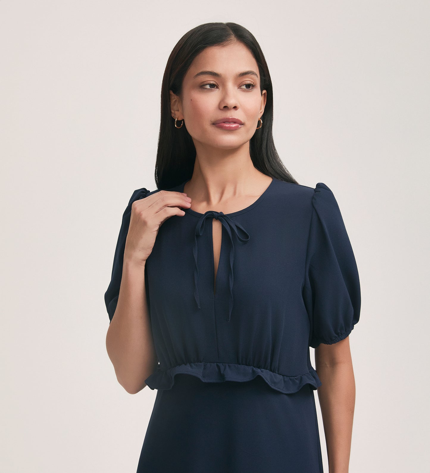 Anika Navy Crepe Midi Tea Dress