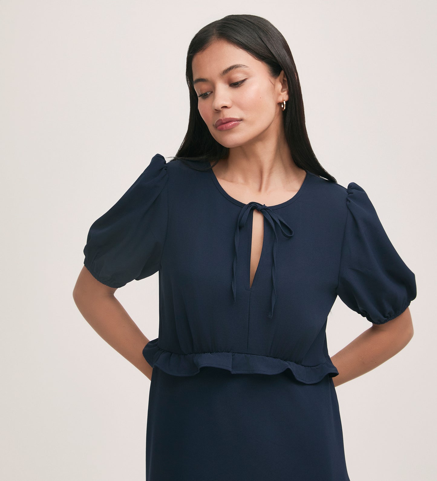 Anika Navy Crepe Midi Tea Dress