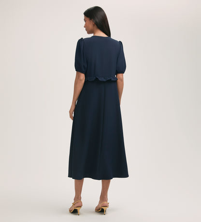 Anika Navy Crepe Midi Tea Dress