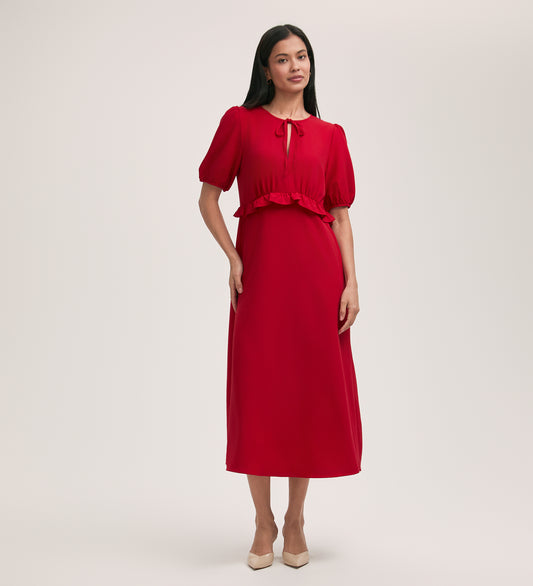 Anika Red Crepe Midi Tea Dress