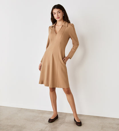 Bethany Camel Ponte Knee Length Dress