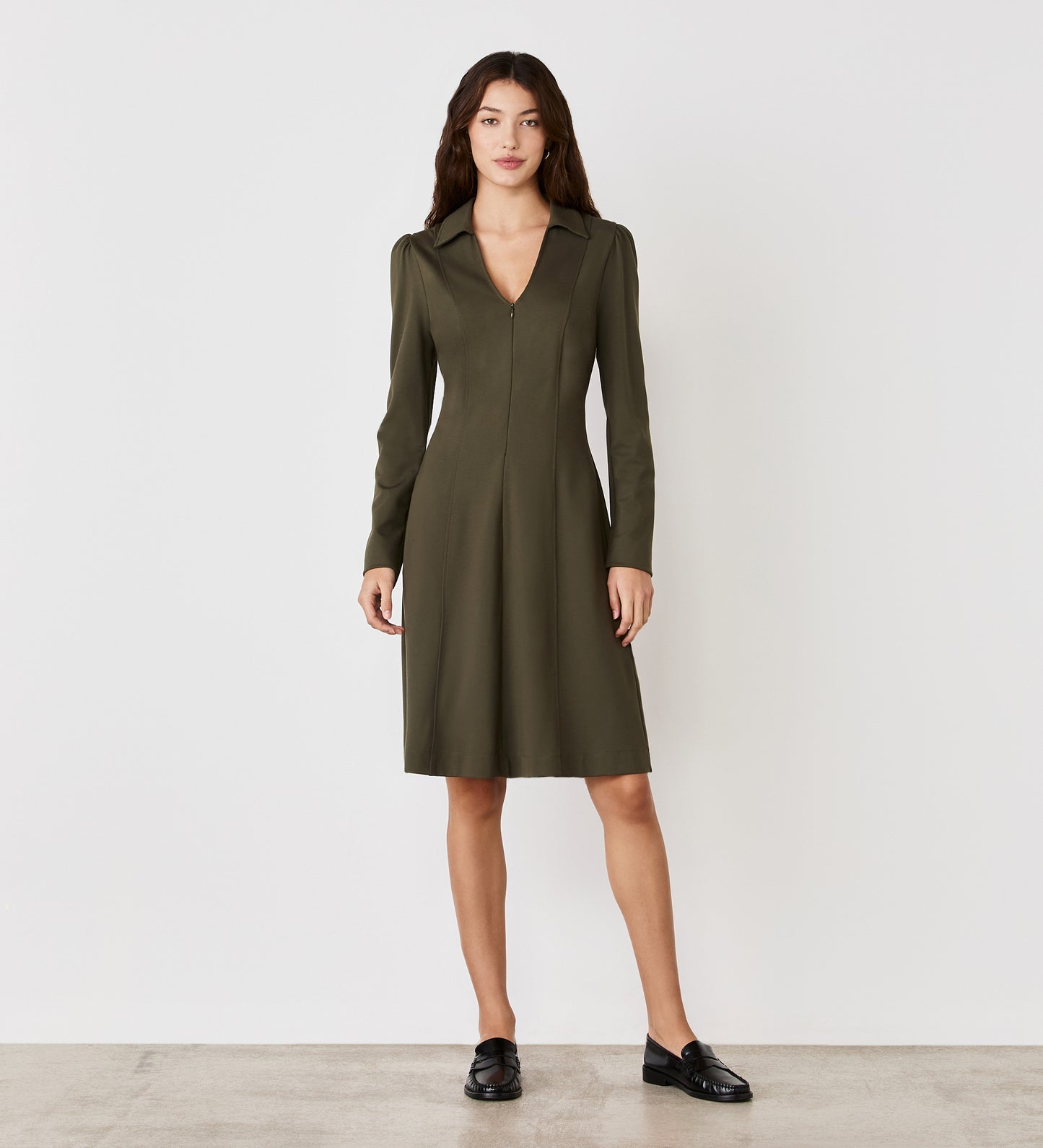 Bethany Khaki Ponte Jersey Knee Length Dress