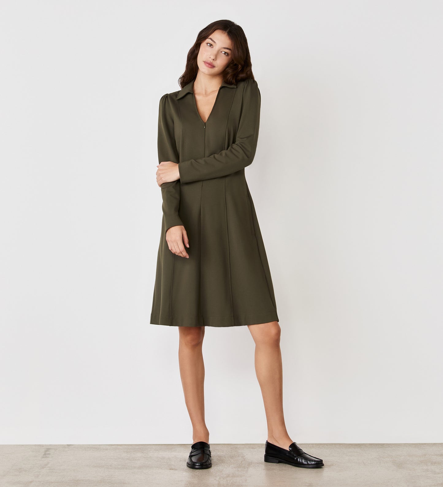 Bethany Khaki Ponte Knee Length Dress