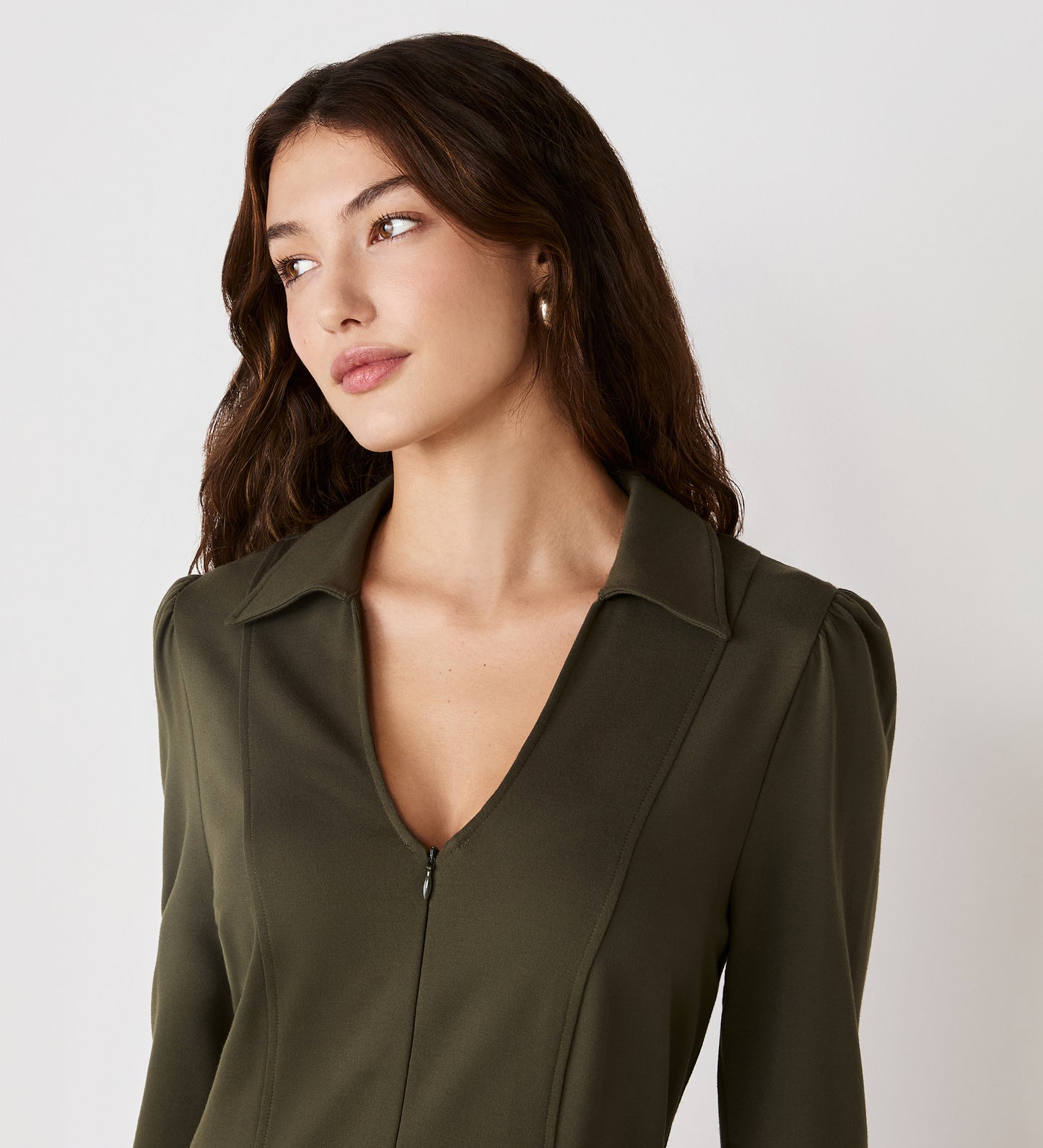 Bethany Khaki Ponte Jersey Knee Length Dress