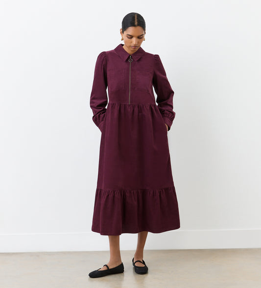 Callie Burgundy Corduroy Midi Dress