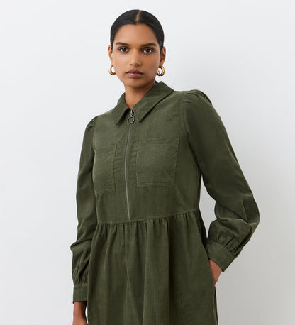 Callie Khaki Corduroy Midi Dress